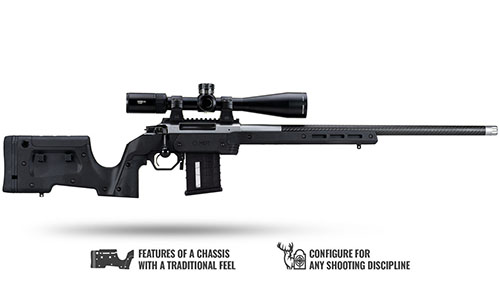 MDT XRS Chassis combines traditional stock feel with modern precision, featuring CNC machined aluminum, textured polymer, and a versatile grip system for enhanced accuracy.